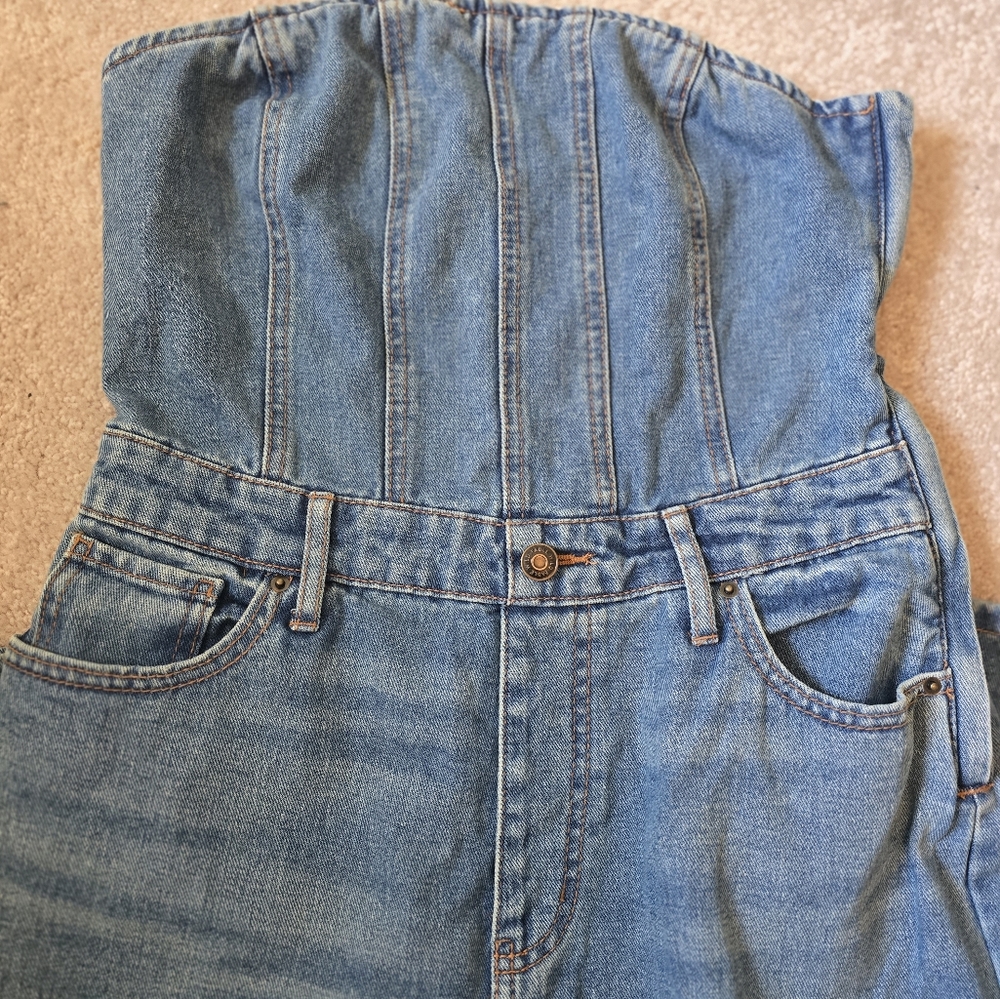 Classic Blue Strapless Denim Jean Jumper